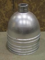 A set of six industrial domed aluminium ceiling pendant light shades, 38cm high x 47cm diameter