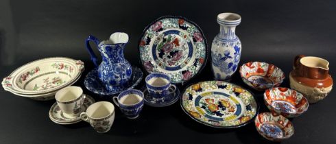 Miscellaneous ceramics to include a Verona pattern plate, blue and white transfer printed ewer and