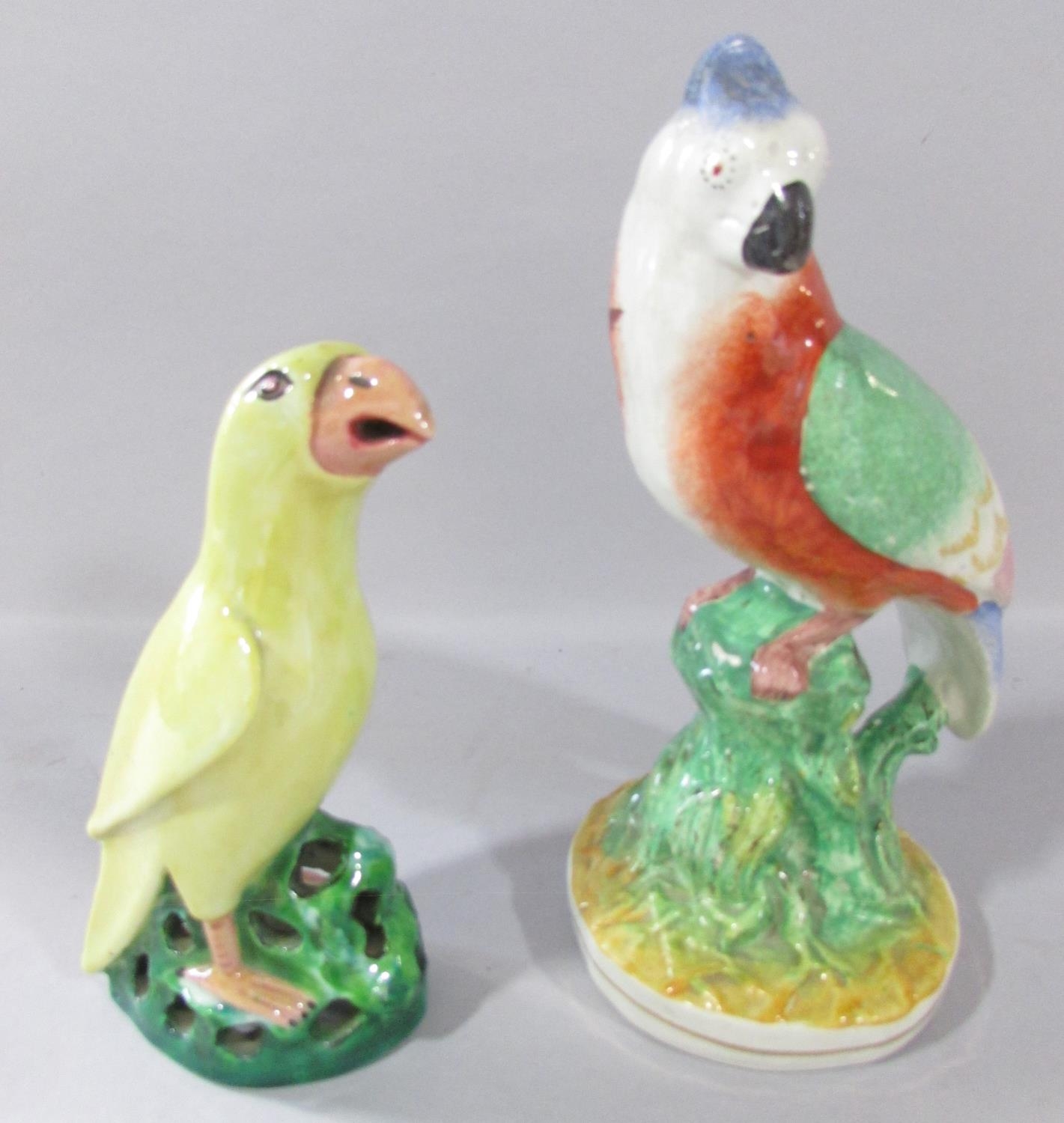 A pair of Chinese export ceramic parrots, a pair of porcelain cockatoos, a yellow parrot and a - Image 4 of 4