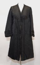 Victorian ladies coat circa 1850's by Debenham and Freebody in black silk satin with quilted lining;