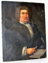 19th Century Continental School - Half-length portrait of a gentleman holding a map, unsigned, oil