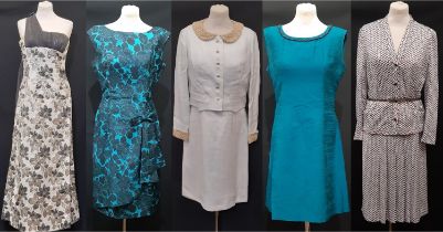 A collection of vintage ladies clothes comprising 1960's 2 - piece outfit in cream linen by Rhona