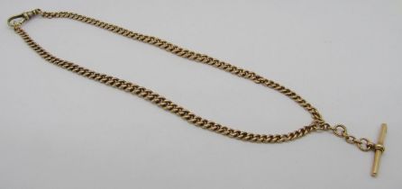 9ct Albert chain with T-bar, 40cm L approx, 24.8g