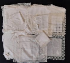 A collection of vintage ladies' handkerchiefs, mostly of fine cotton lawn with various styles of