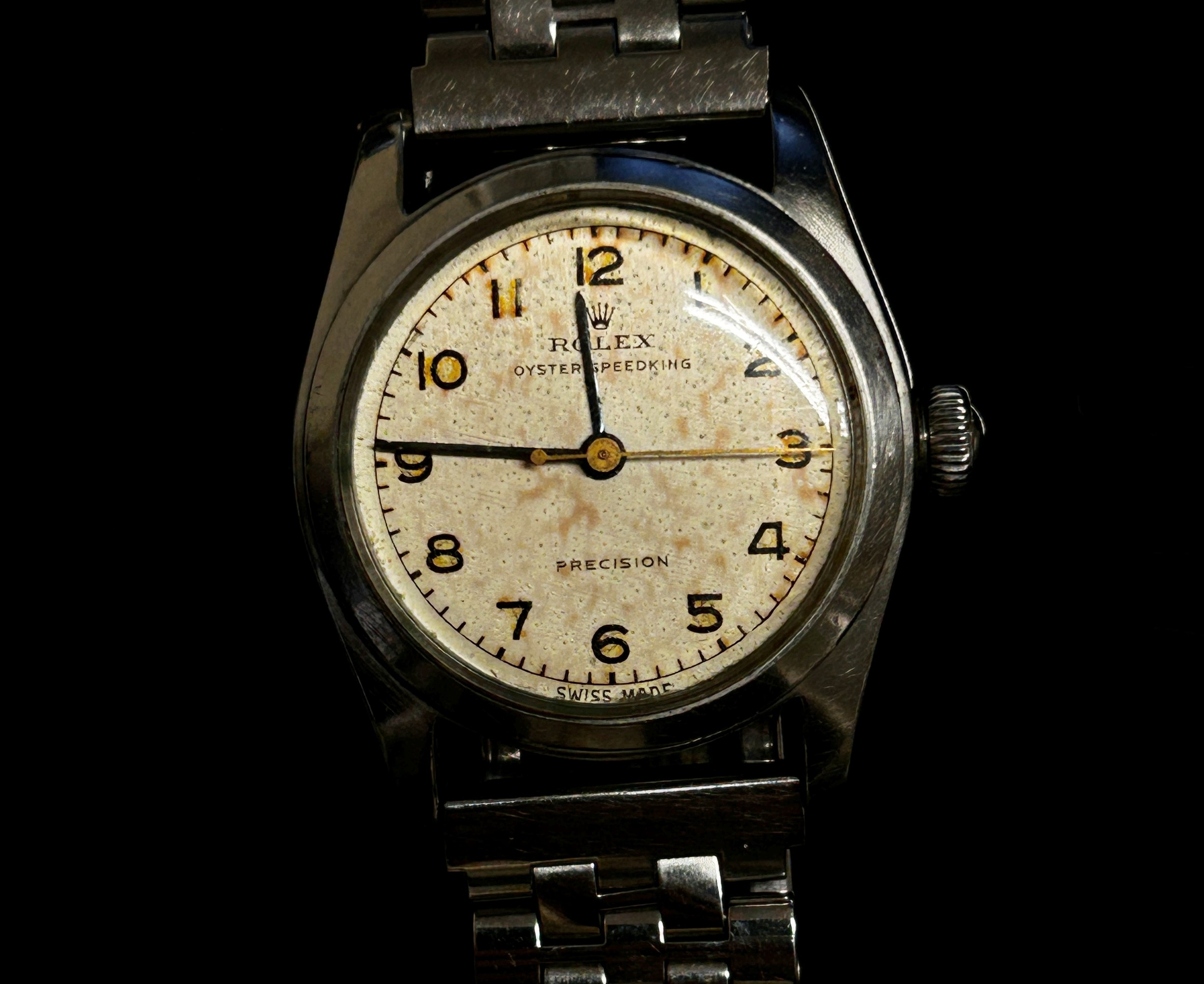 Rolex. An Oyster Precision Speedking wristwatch, with black Arabic numerals, on associated - Image 2 of 3