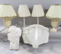 Lighting / interior design to include a novelty / humorous white porcelain elephant wall bracket,