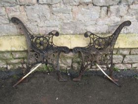Two pairs of cast iron bench ends, with decorative pierced detail (4)