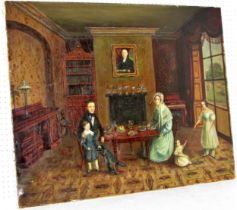 20th Century French School - A 19th century scene of a family at the dinner table, unsigned, oil