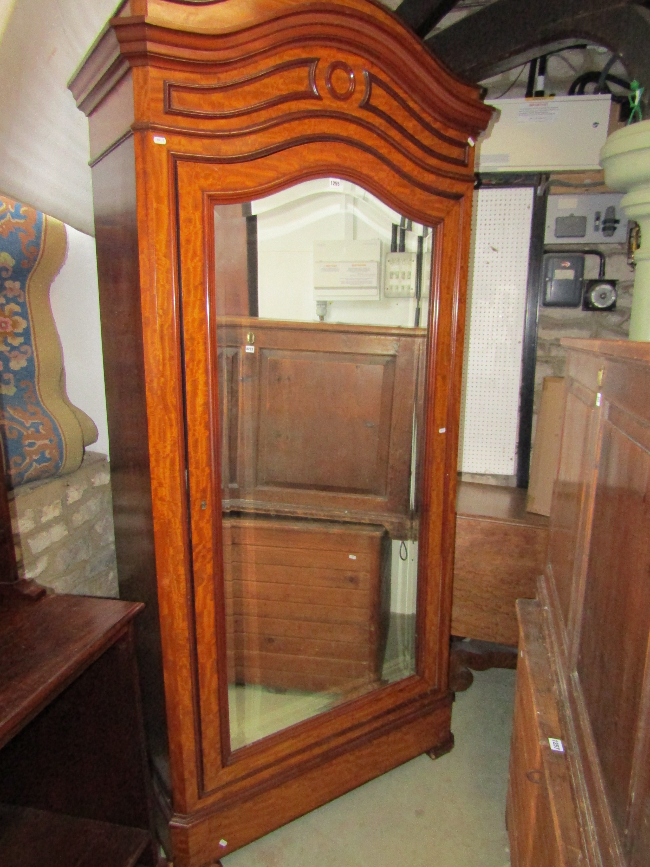 A 19th century mahogany wardrobe with arched outline, enclosed by a mirror panel door, 225cm high - Image 2 of 4