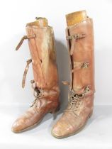 A pair of Vintage Schneider of Clifford Street London Brown Leather Hunting Boots size 9 with wooden