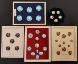 19th century enamel buttons including a set painted and gilded buttons and individual examples,