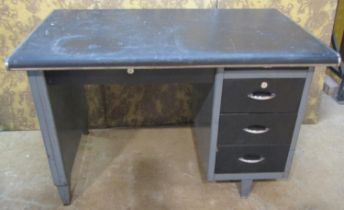 A vintage industrial steel single pedestal office desk in 122 cm in length