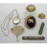 Collection of silver and white metal jewellery to include an antique citrine brooch with beaded