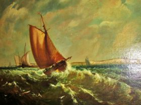 19th Century School - A maritime painting depicting sailing vessels in choppy waters, unsigned, with