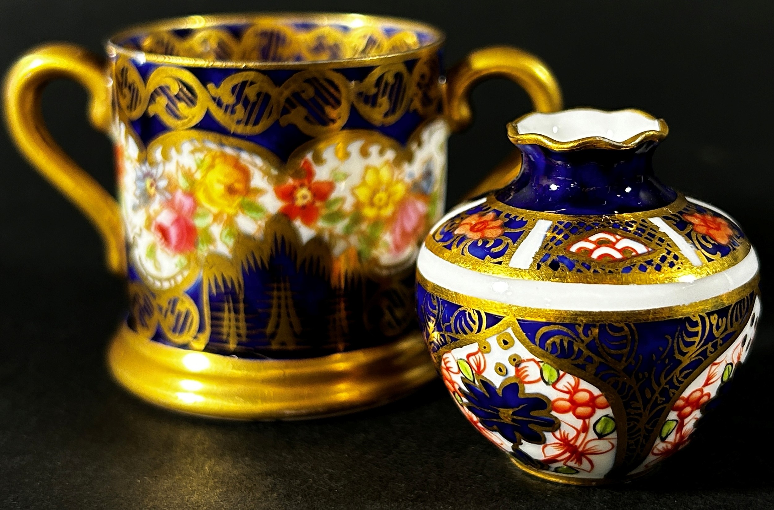 Crown Derby miniature cup and saucer with rich Imari detail, further miniature vase similarly - Image 3 of 4