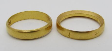 Two vintage 22ct wedding rings, both maker 'CG&S', 7.3g total