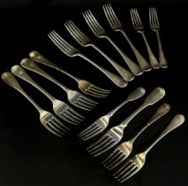 Fourteen 19th century silver forks of varying makers and dates, 26.6 ozs approximately