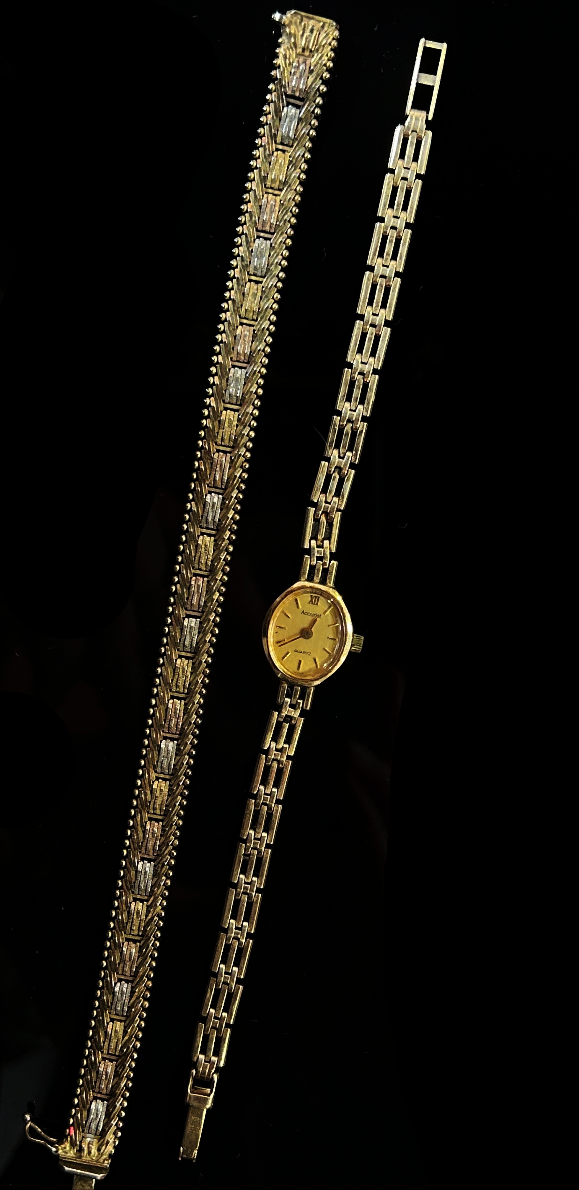 Accurist, a lady’s 9ct yellow gold cased wristwatch together with an Italian silver gilt tri-
