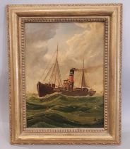 Late 19th Century Naïve School - Steam trawler on the water, initialled 'H.S' lower right, oil on