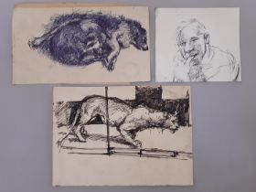 Robert Oscar Lenkiewicz (1941-2002) - four pen studies of figures and animals with drawings verso,