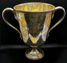 A large Silver Trophy with engraved inscriptions to the front, London 1923, makers mark Edward