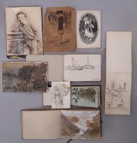 Four sketchbooks and other drawings and prints to include: two sketchbooks of watercolour landscapes