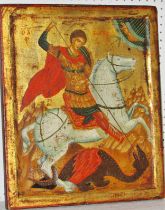 A Russian icon of St. George and the Dragon, late 19th-early 20th century, depicting the saint
