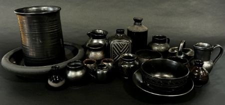 A collection of black Studio pottery from the Dicker studio, further examples by Brickhurst,