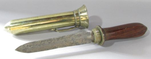 An early 20th century Siebe & Gorman diver’s knife, with a double-edged blade screwed into the brass