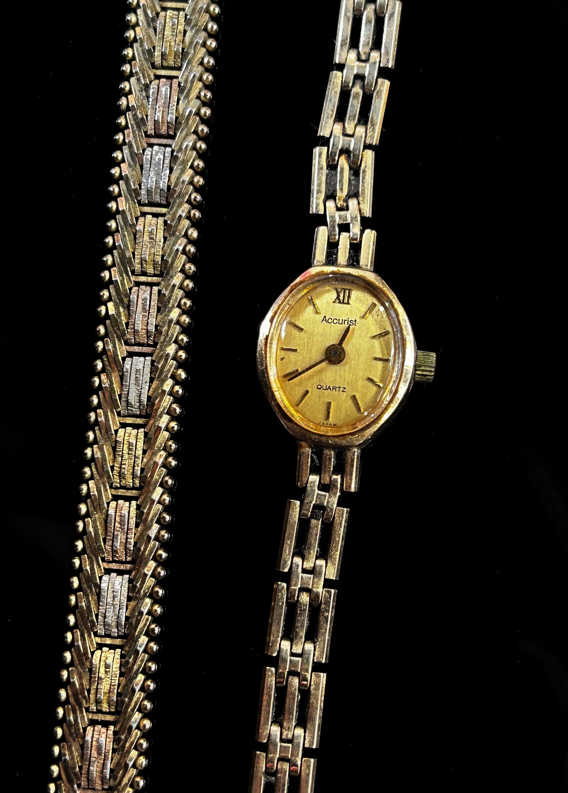 Accurist, a lady’s 9ct yellow gold cased wristwatch together with an Italian silver gilt tri- - Image 2 of 2