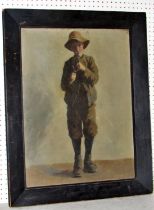 Early 20th Century School - Boy holding a slingshot, full-length portrait, unsigned, oil on canvas