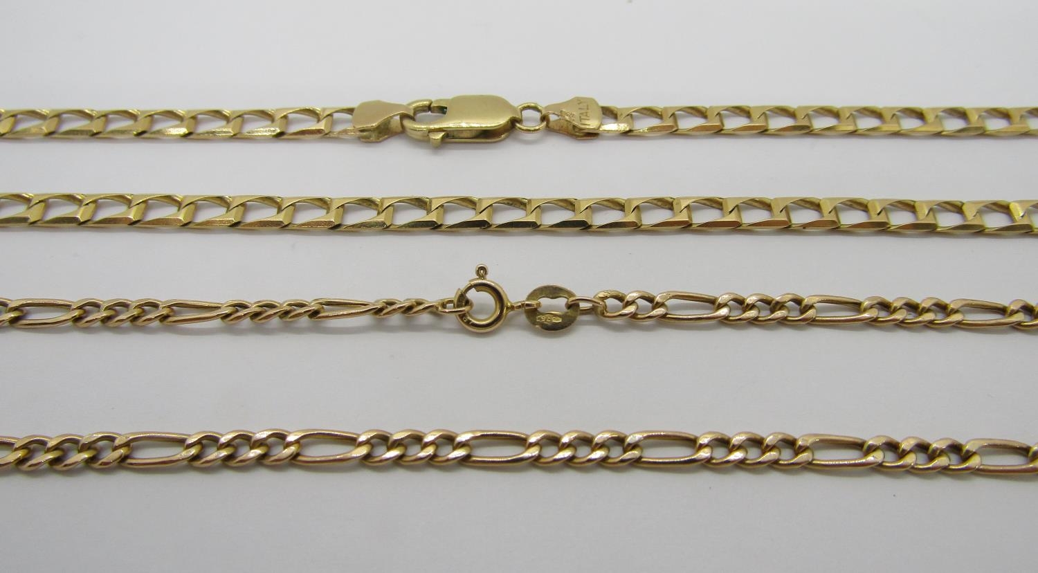 Two 9ct chain necklaces to include a figaro link example, 15.7g total - Image 2 of 3