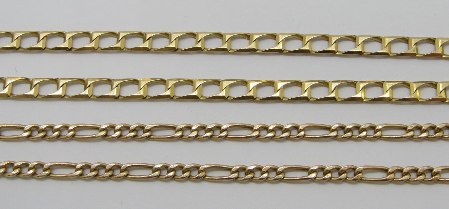 Two 9ct chain necklaces to include a figaro link example, 15.7g total - Image 3 of 3