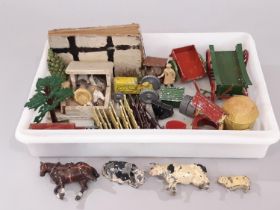 A collection of 1940's Britain's type hollow cast lead farm toys including a horse drawn cart by