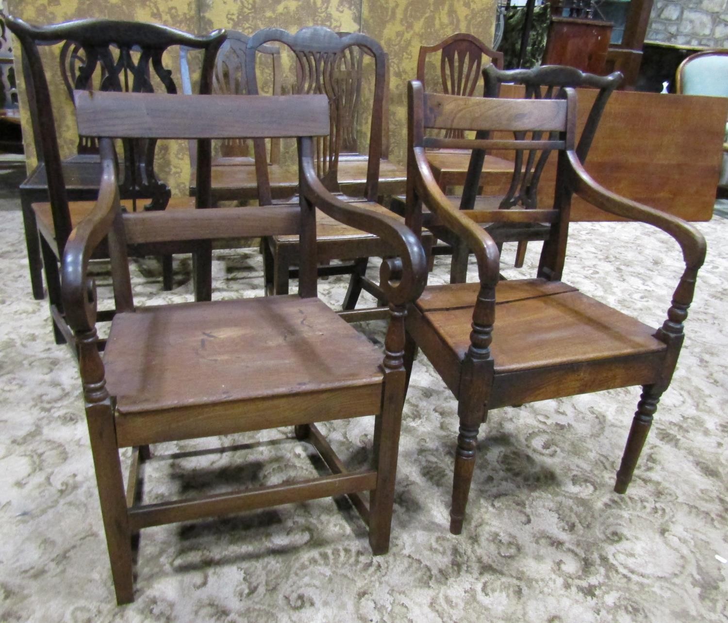 Nine Georgian oak country made dining chairs of varying design (af) - Image 6 of 7