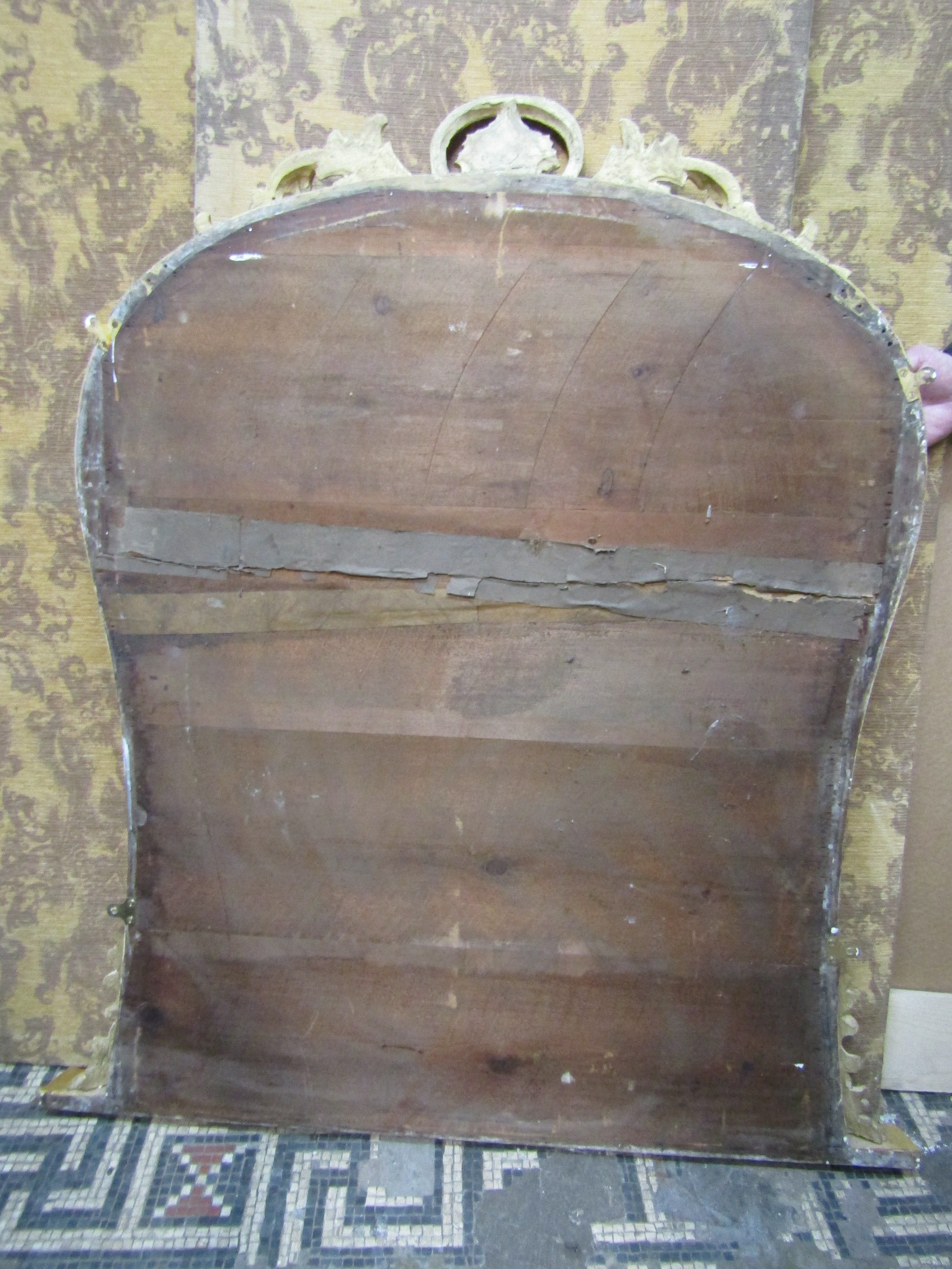 A Victorian overmantle mirror, with shaped outline beneath a shell and acanthus scroll with gilded - Image 5 of 5