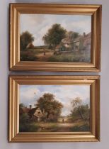 Joseph Thors (Dutch, 1835-1920) - Pair of rural scenes with farmhouses, figures and animals, both
