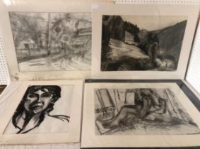 Alan Thornhill (1921-2020) - Four charcoal drawings to include: Quarter Portrait of a Woman,