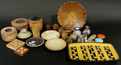 A large collection of studio pottery ware to include St Ives Pottery bowl with lug handle, other