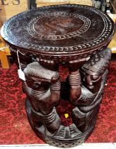 Attributed to the Fakeye group, a large Yoruba / Nigerian carved figural hardwood stool of