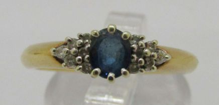 9ct sapphire and diamond ring, London 2000, size N, 2.3g