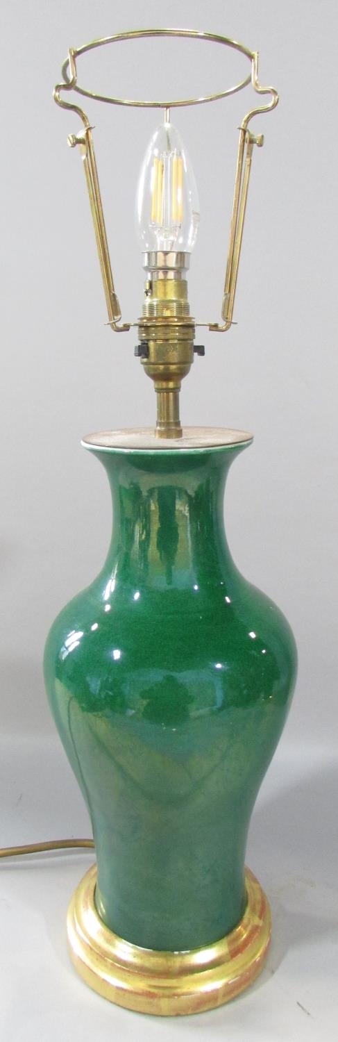 A pair of green porcelain vase lamps, possibly Chinese. - Image 2 of 2