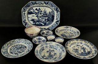 A group of Chinese 18th and 19th century export dishes and plates to include a meat platter with