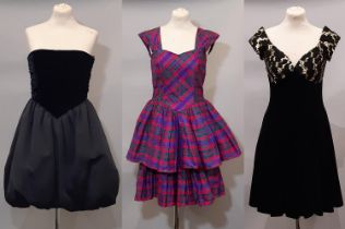 3 classic 1980's party dresses including an all-silk bubble dress by Dale Tryon with ruched velvet