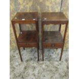 Two similar Georgian washstands/lamp tables of square cut form one oak the other mahogany each