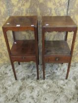 Two similar Georgian washstands/lamp tables of square cut form one oak the other mahogany each