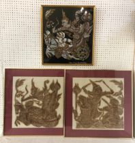 Three Thai artworks to include two temple rubbings of characters riding chariots, together with a