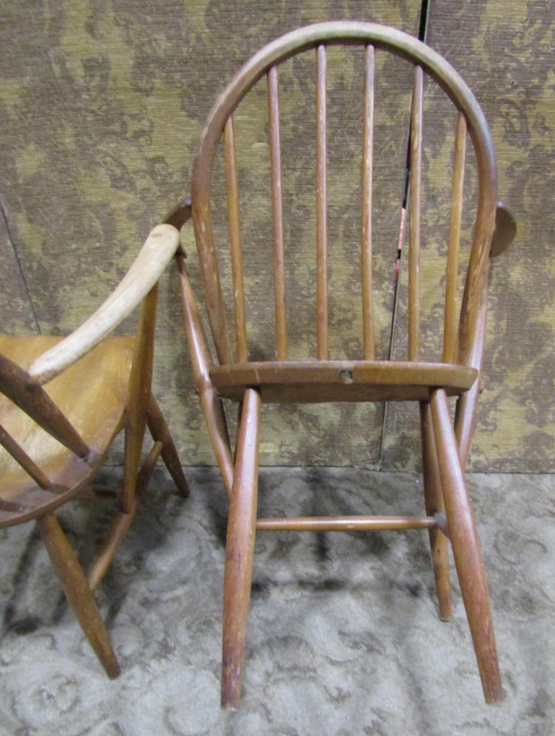 A Pair of vintage Ercol elm and beechwood stick back elbow chairs - Image 5 of 6