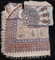 3 large block printed Persian cotton textile cloths stamped 'Iran'; the largest is bedspread size