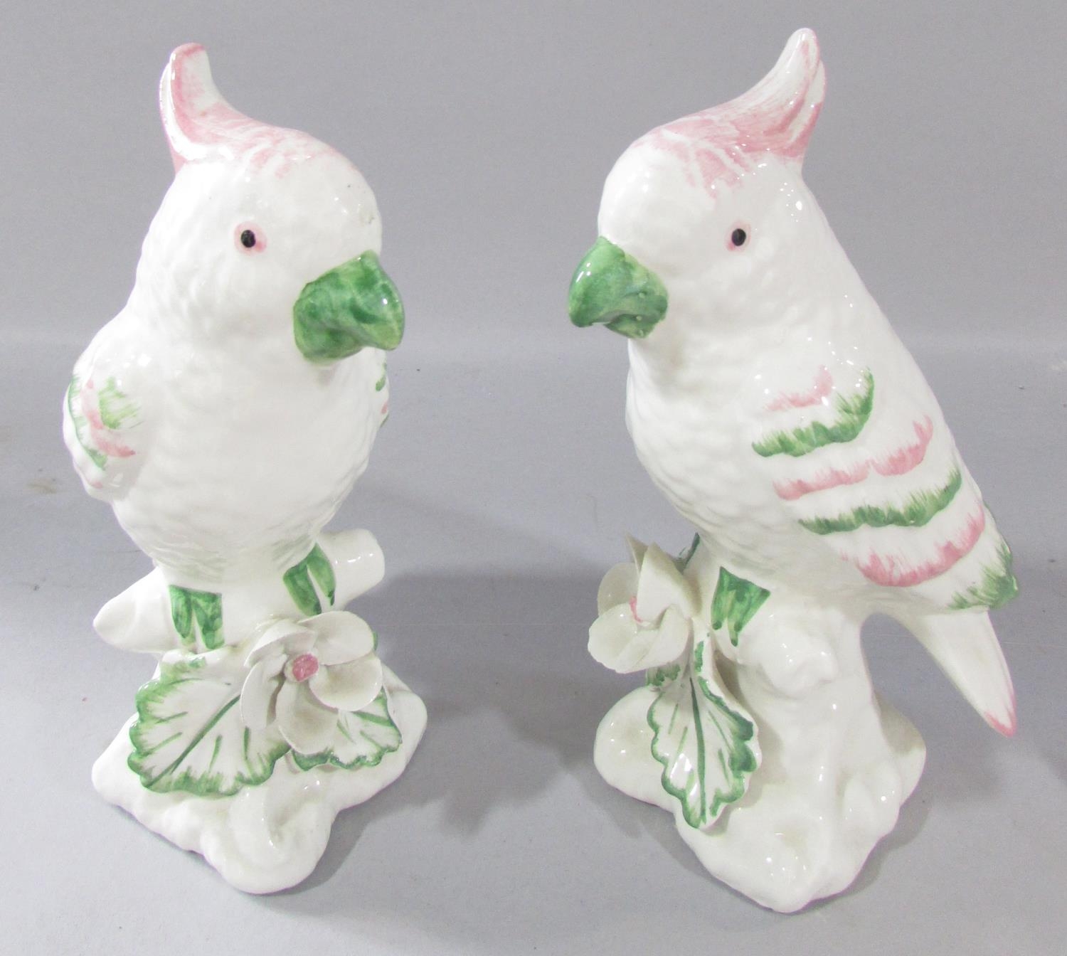 A pair of Chinese export ceramic parrots, a pair of porcelain cockatoos, a yellow parrot and a - Image 2 of 4